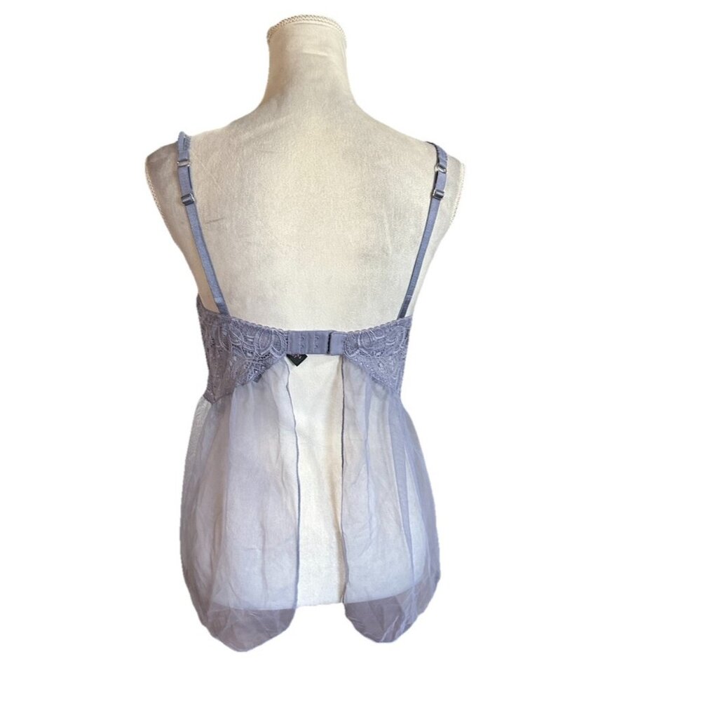 Victoria’s Secret Lace Lingerie Babydoll Top Padded Open Back Sheer Lilac 36C - Picture 2 of 13